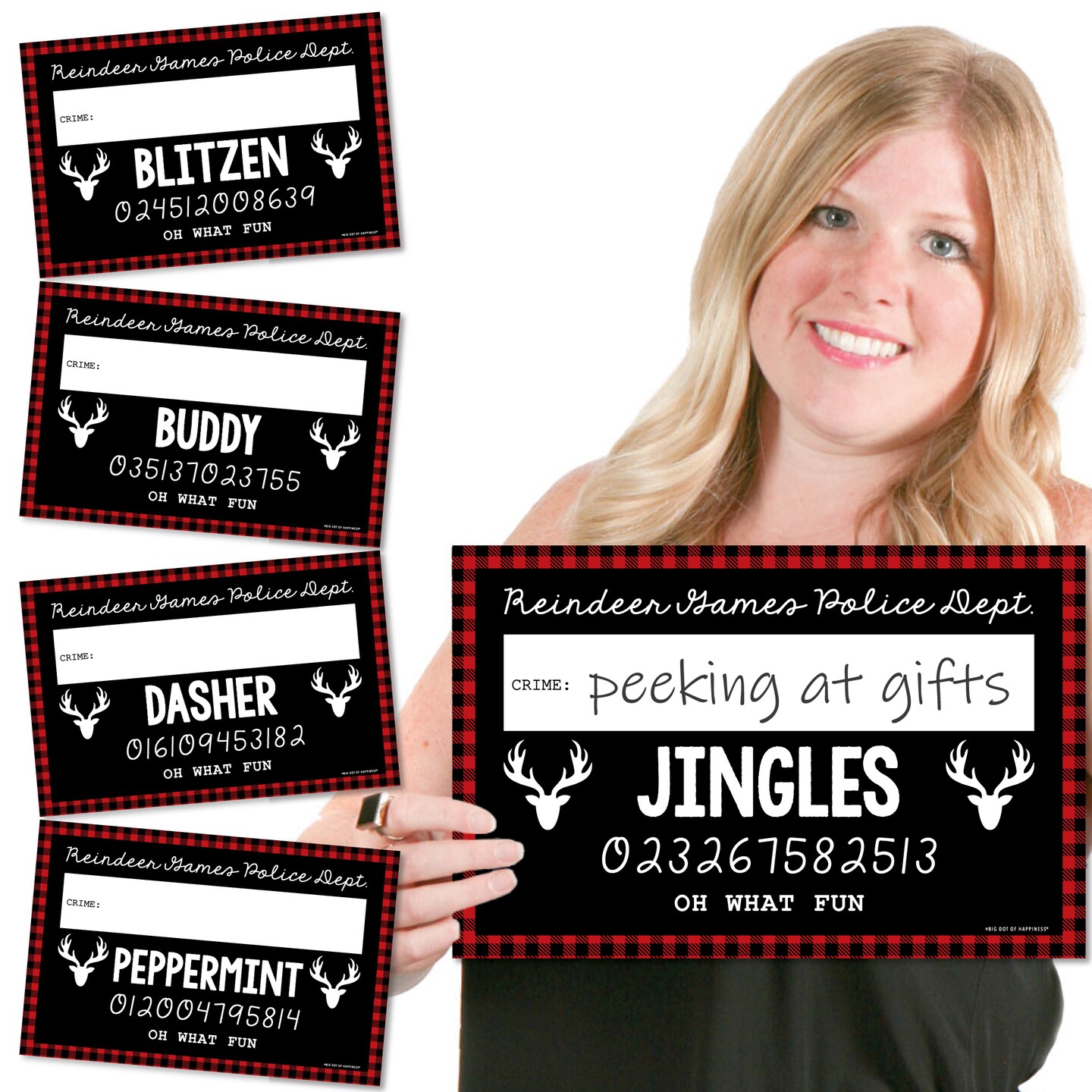 Big Dot of Happiness Prancing Plaid - Party Mug Shots - Photo Booth Props Christmas &#x26; Holiday Buffalo Plaid Party Mugshot Signs - 20 Count
