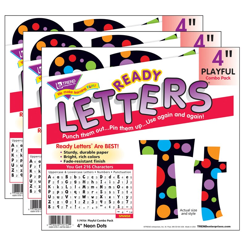 Neon Dots 4&#x22; Playful Combo Ready Letters&#xAE;, 3 Packs