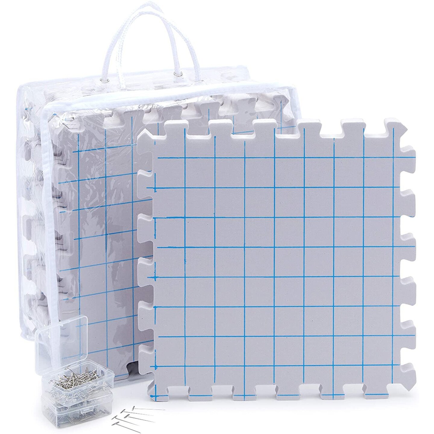 Extra Thick Blocking Mats for Knitting &#x26; Crochet 9 Pack with 200 T Pins and Storage Bag (12.5 In)