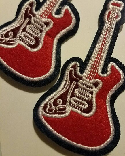 Patch Party Club &#x201C;Guitar (Red)&#x201D; Iron-On Embroidered Patch, Size 4&#x201D;