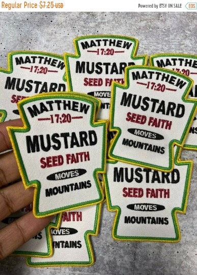 Patch Party Club &#x201C;Mustard Seed Faith&#x201D; Iron-On Embroidered Patch, Size 3.5&#x201D;