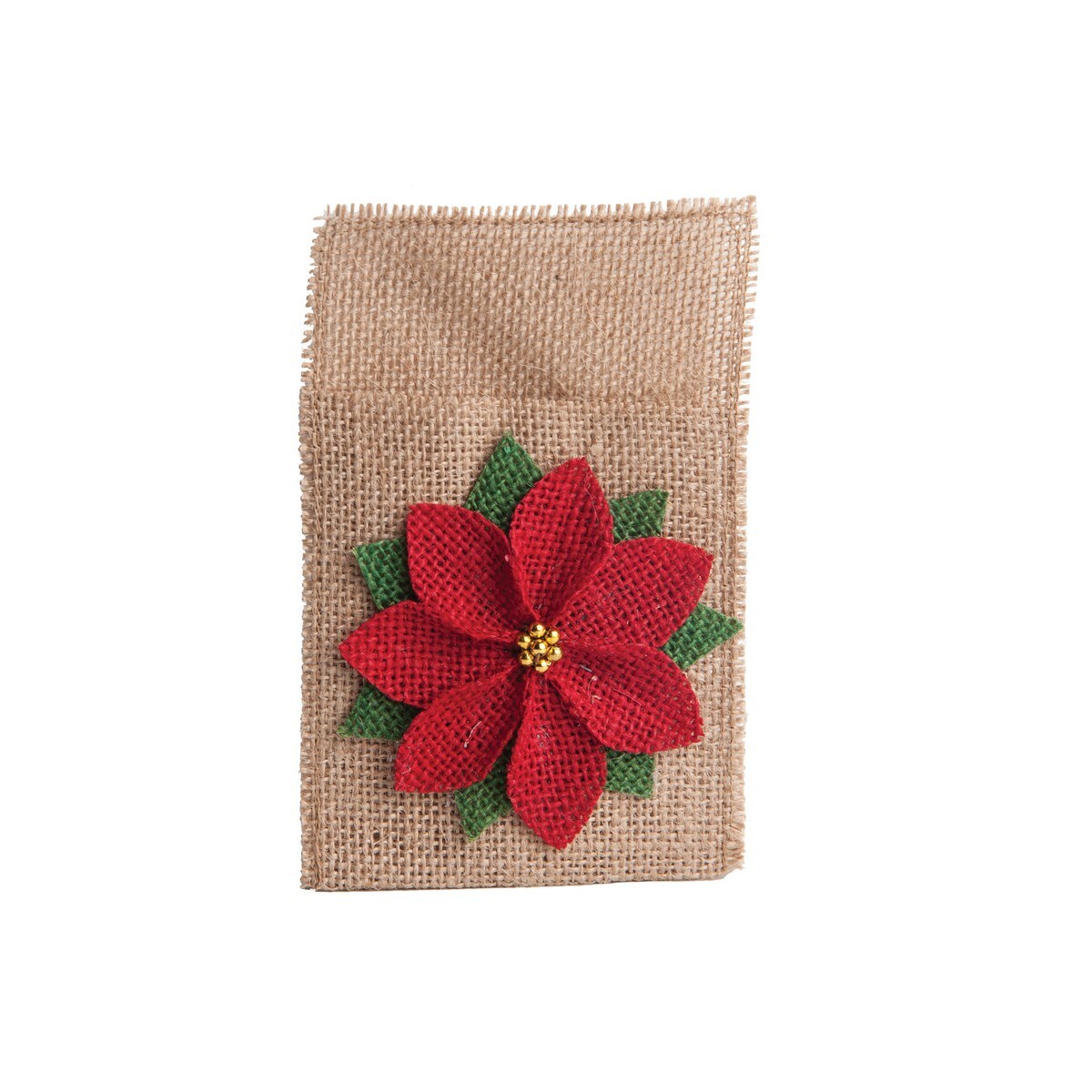 Poinsettia Jute Christmas Flatware Utensil Holder