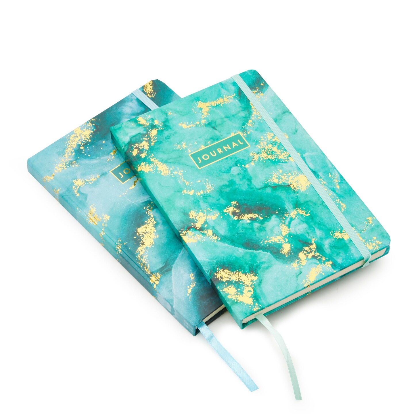 2 Pack Marble Hardcover Journals 5.5&#x22; x 8&#x22; Lined Lay Flat Notebooks (Teal with Gold Foil)