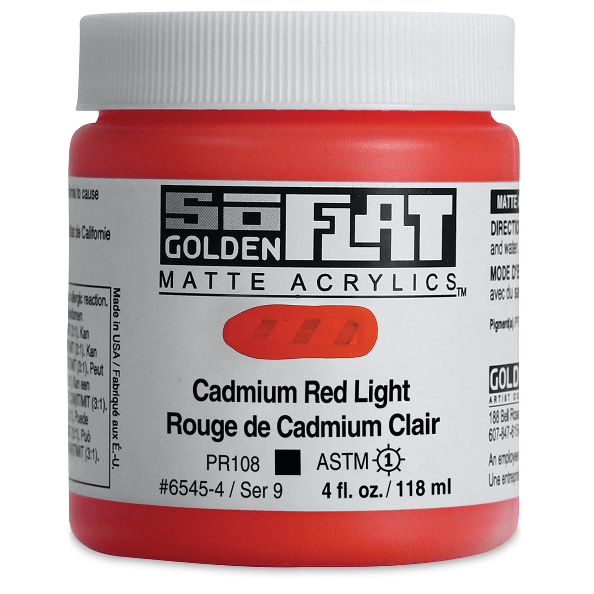 Golden SoFlat Matte Acrylic Paint - Cadmium Red Light, 118 ml, Jar