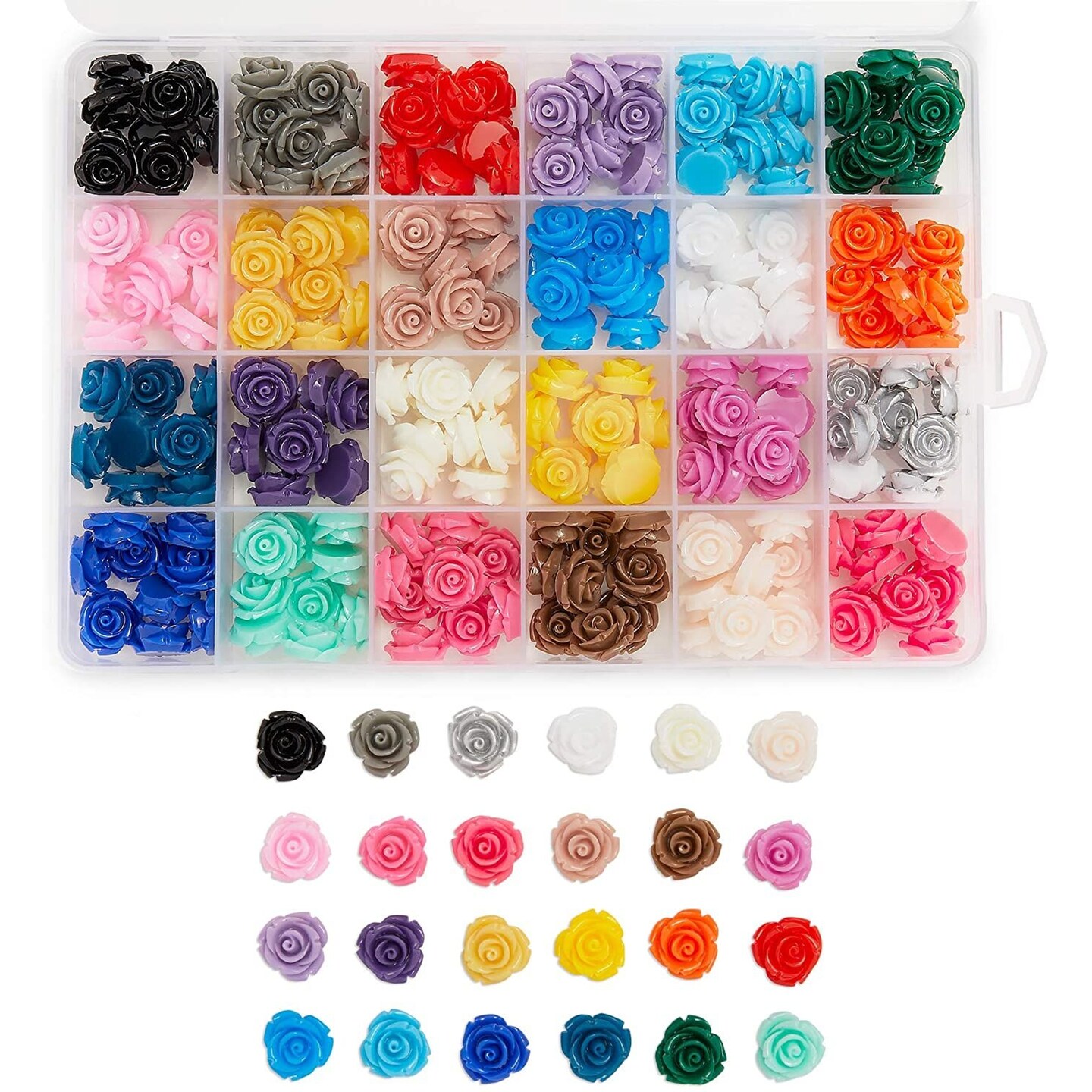240 Piece Mini Flatback Rose Charms for Jewelry Making, Flower Embellishments for Crafting, 24 Assorted Colors (15mm)