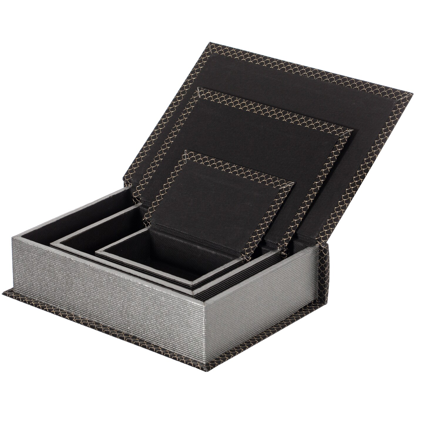 Set of 3 Velvet Vintage Storage Wooden Antique Classic Decorative Book Box Holder