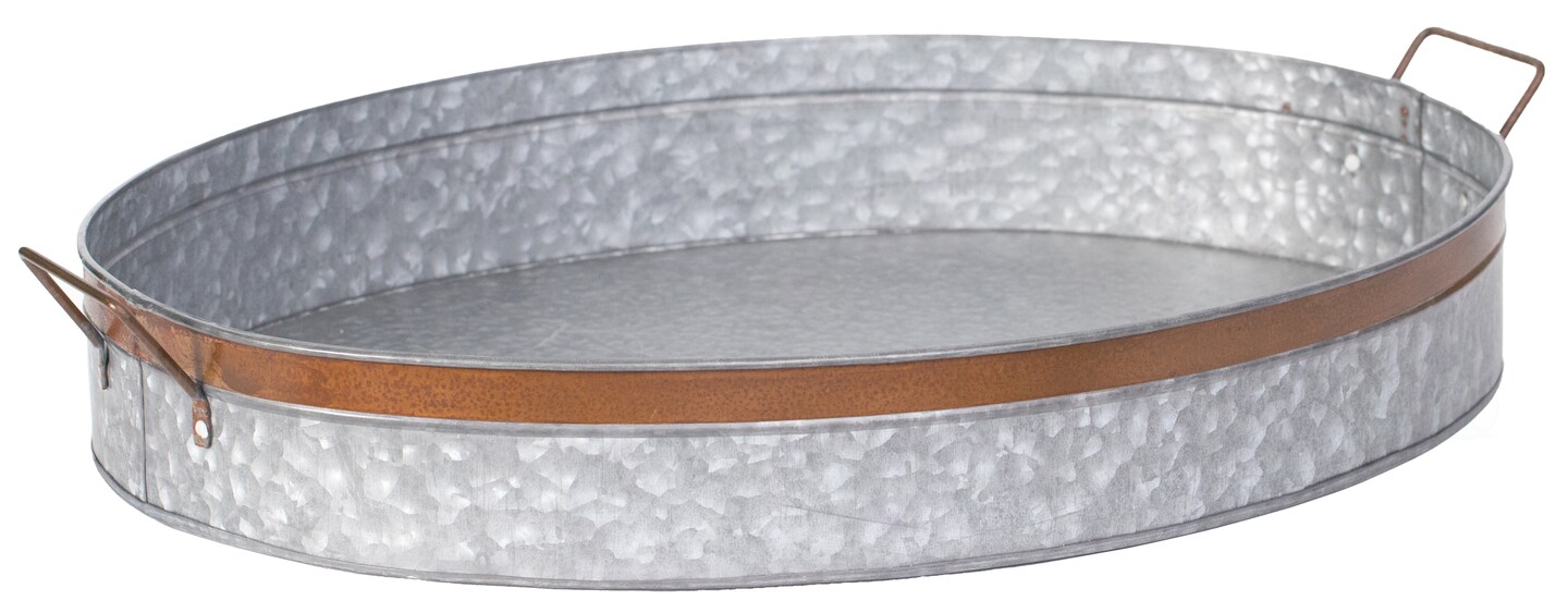 Galvanized Metal Oval Rustic Serving Tray With Handles