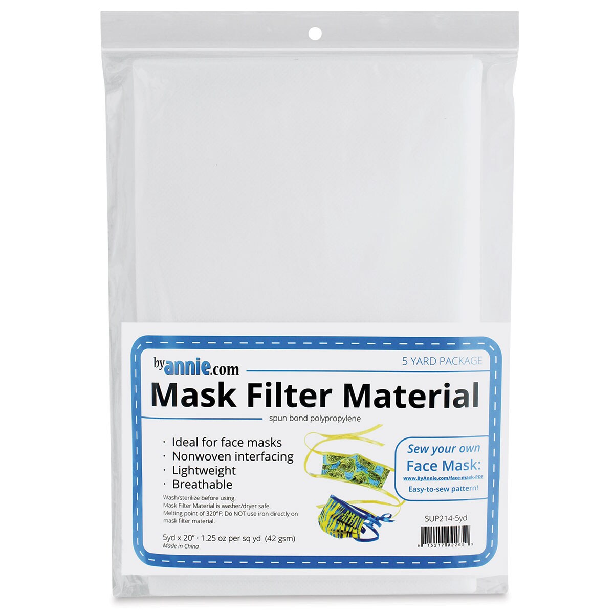 By Annie Mask Filter Material - White, 20&#x22; x 5 yards