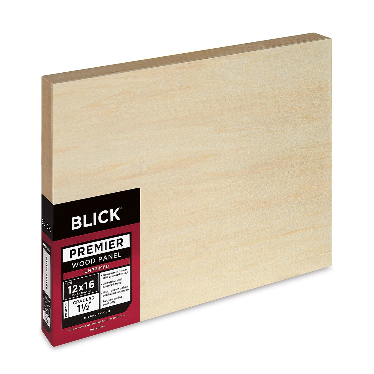 Blick Premier Wood Panel - 12&#x22; x 16&#x22;, 1-1/2&#x22; Gallery Profile, Cradled