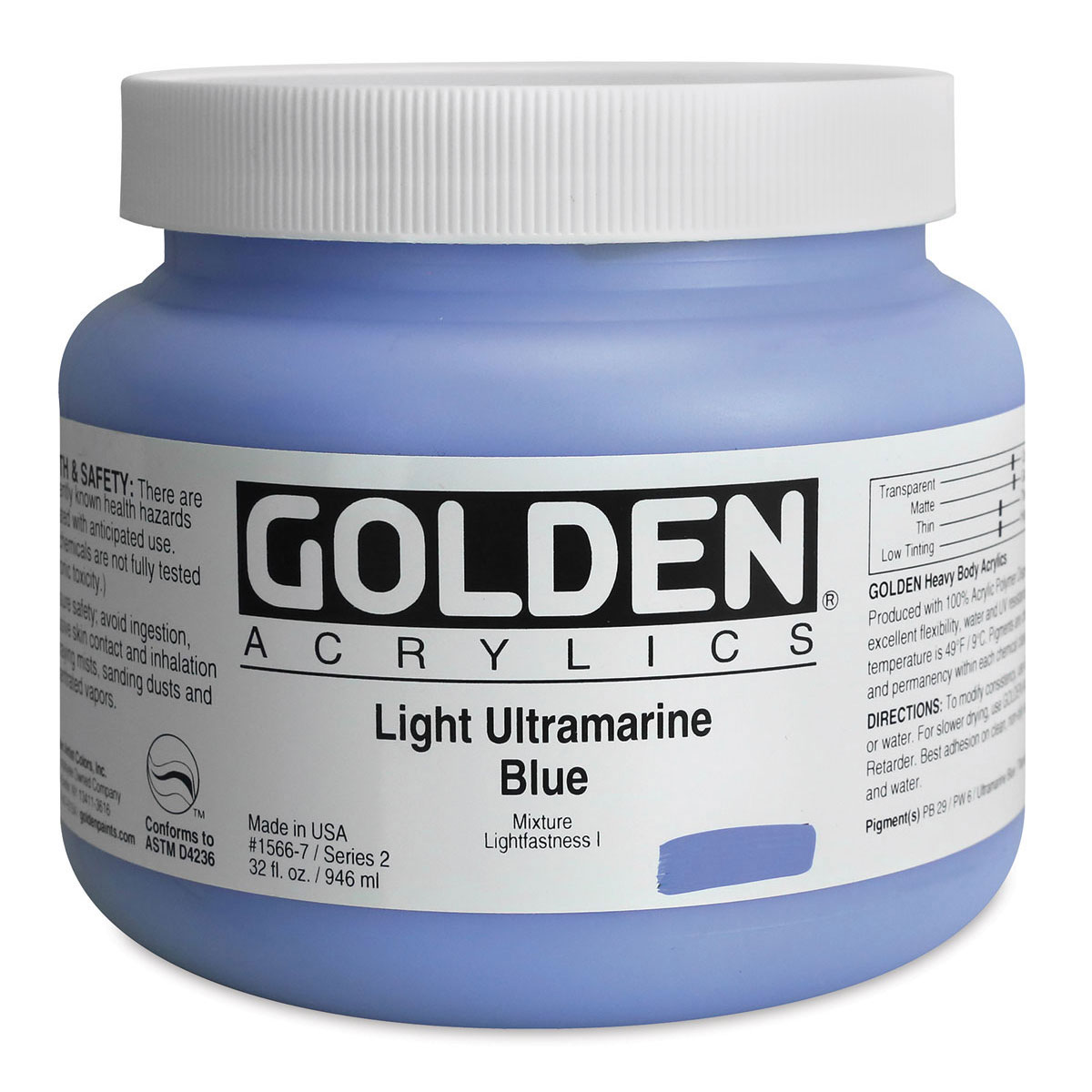 Golden Heavy Body Artist Acrylics - Light Ultramarine Blue, 32 oz Jar