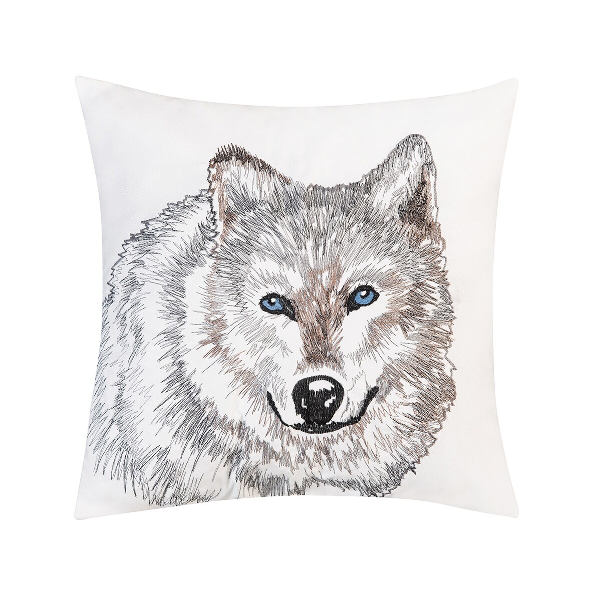 18&#x22; x 18&#x22; Wolf Portrait Indoor / Outdoor Embroidered Throw Pillow
