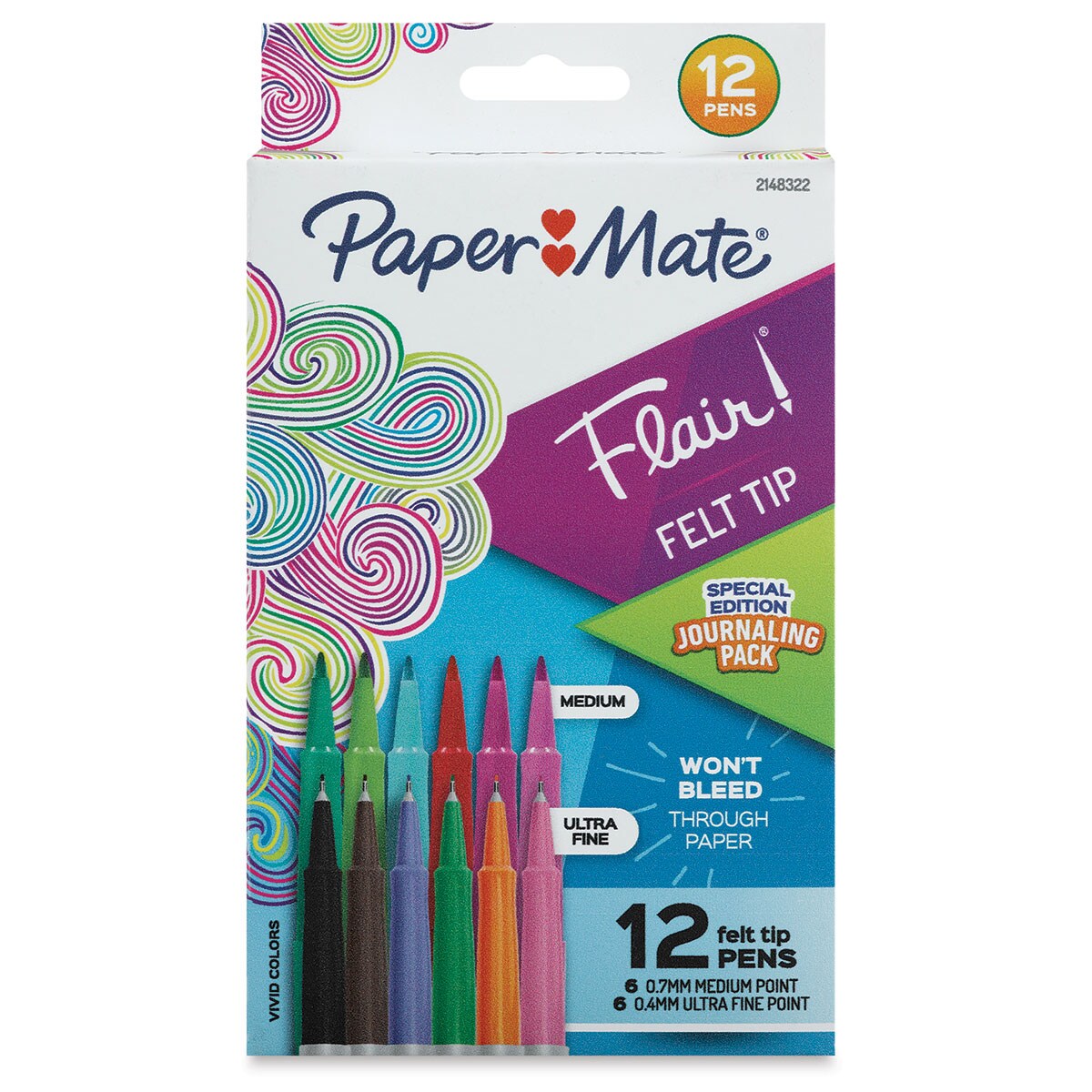 Paper Mate Felt Tip Pen, Blue - 12 pack