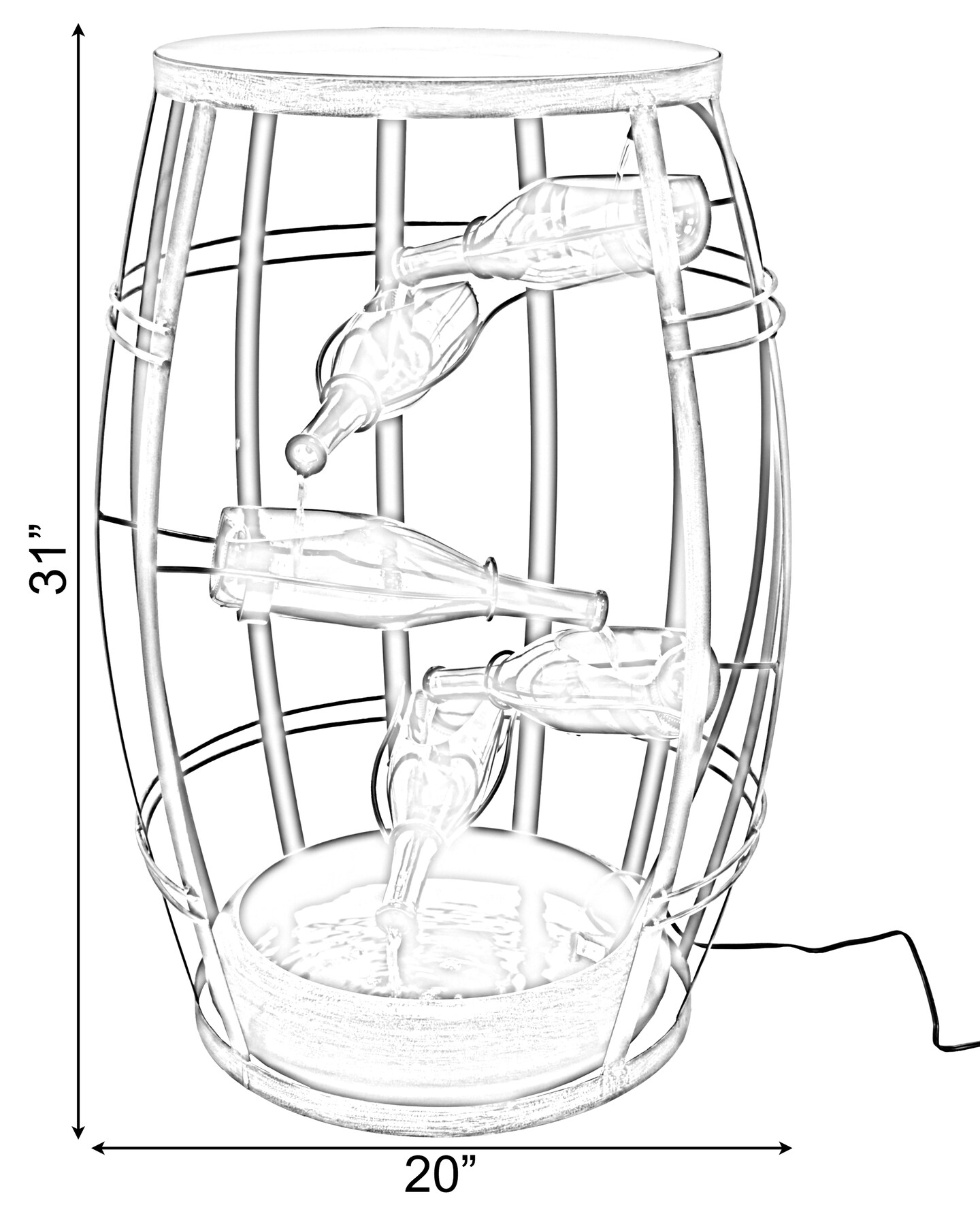 Vintage Metal Barrel Design Cascading Waterfall Floor Water Fountain with Tiering Wine Bottles Yard Art Decor