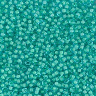 Miyuki 11 Round Seed Bead, 11-1927, Semi-Frosted Mint Lined Aqua, 13 grams