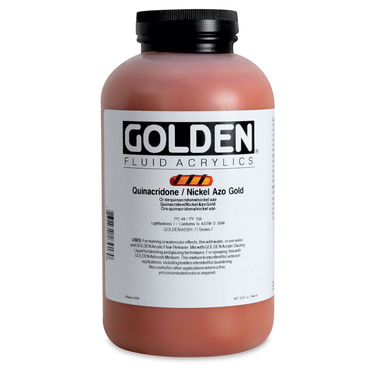 Golden Fluid Acrylics - Quinacridone/Nickel Azo Gold, 32 oz bottle
