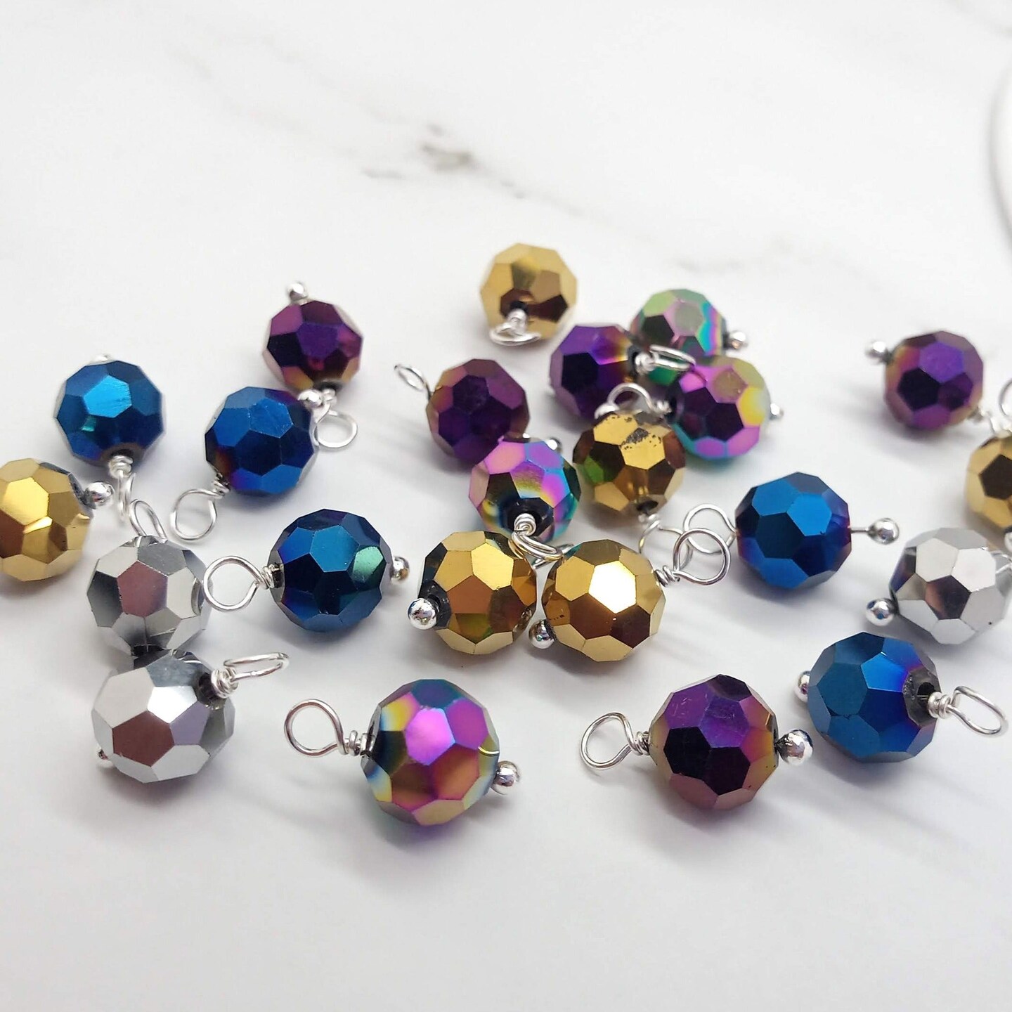 Metallic Bead Dangles, Pretty Faceted Bead Charms, 10 piece Sets