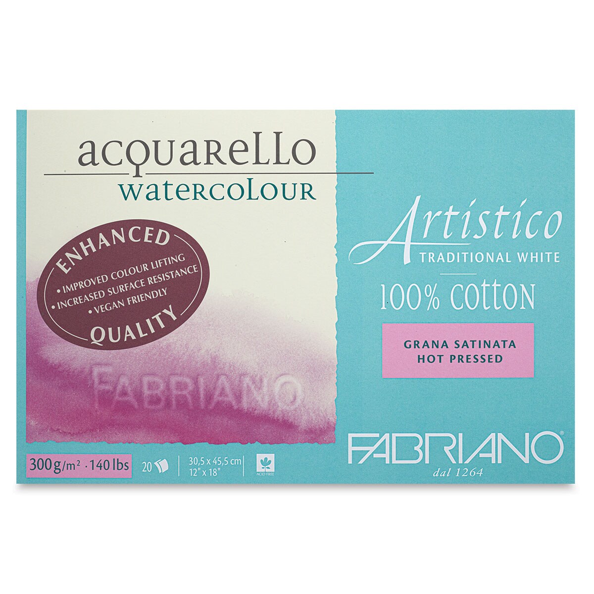 Fabriano Artistico Enhanced Watercolor Block - Traditional White, Hot Press, 12&#x22; x 18&#x22;