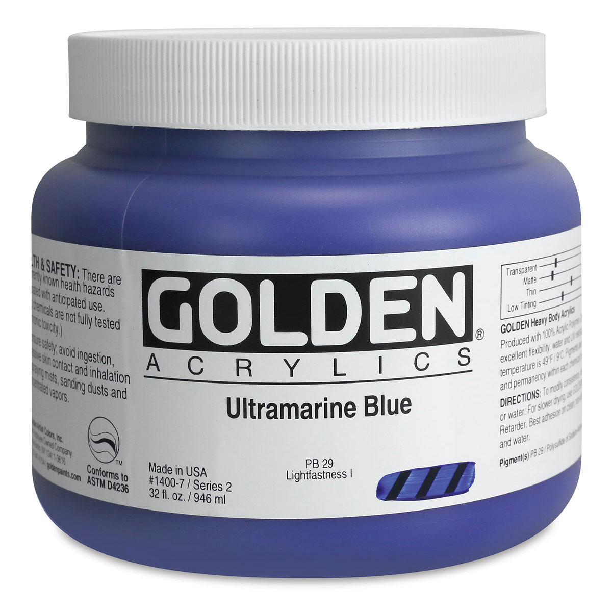 Golden Heavy Body Artist Acrylics - Ultramarine Blue, 32 oz Jar