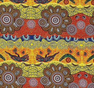 Home Country Gold Australian Aboriginal Cotton Fabric by M S Textiles