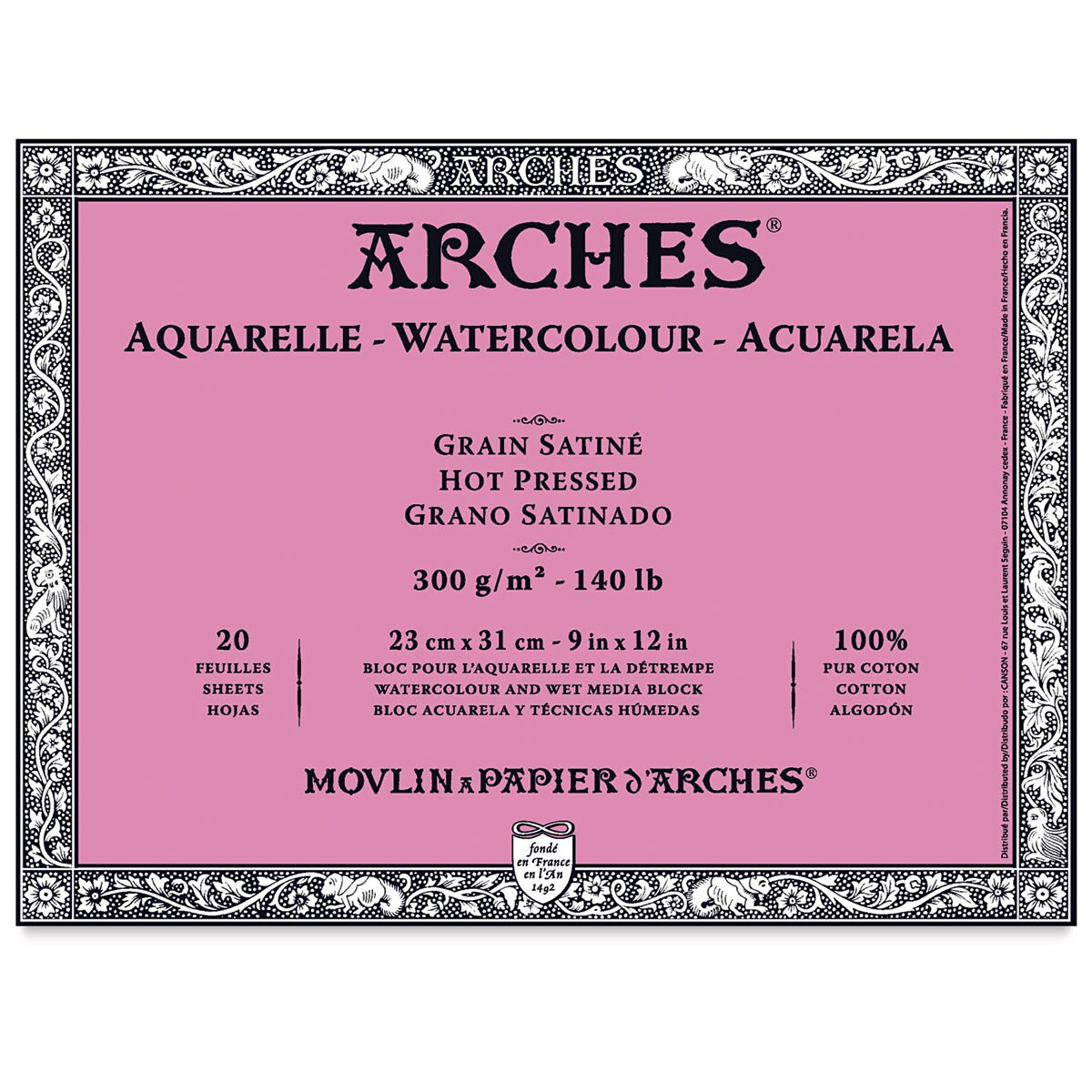 Arches Watercolor Block - 9 x 12, Hot Press, 20 Sheets