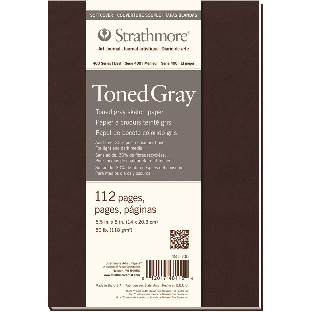 Strathmore Toned Sketch Softcover Journal 5.5"X8"-Gray 56 Sheets