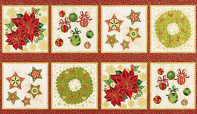 Holiday Flourish 15 Christmas Panel Squares 23 x 44in Cotton Fabric Kaufman