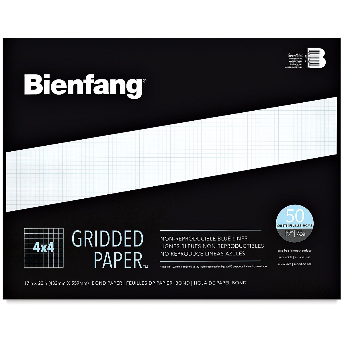 Bienfang Gridded Paper Pad - 4 x 4 Grid, 17&#x22; x 22&#x22;, 50 Sheets