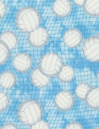 Volleyballs on Blue~Cotton Fabric by Timeless Treasures