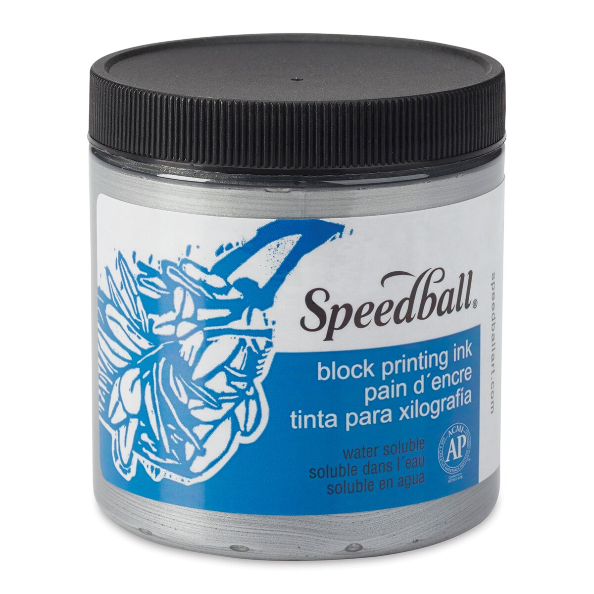 Speedball WaterSoluble Block Printing Ink Silver (Metallic), 8 oz