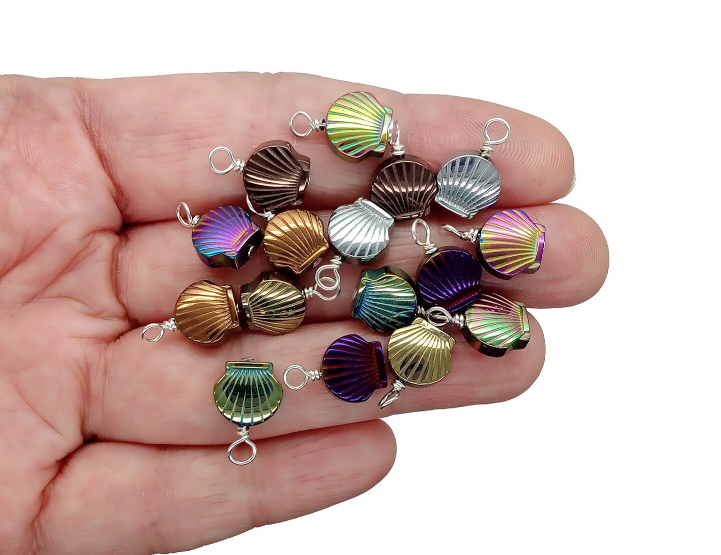 Seashell Charms, Colorful Sea Shell Bead Dangles, 10 pieces Mixed Colors, Adorabilities