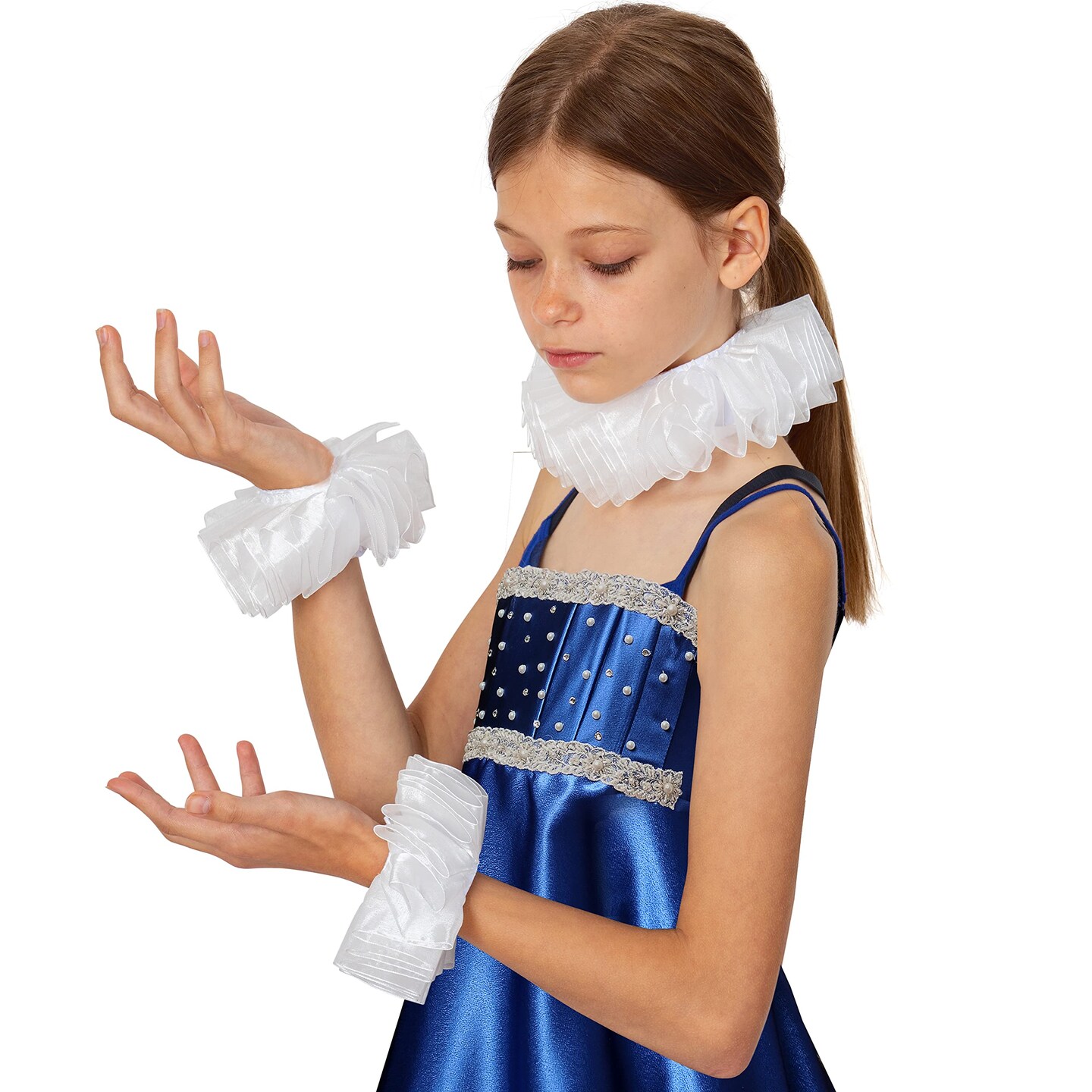 Renaissance Collar Cuff Set - Vintage White Neck Ruff and Wrist Ruffle Cuffs Costume Accessories Dress Up Kit