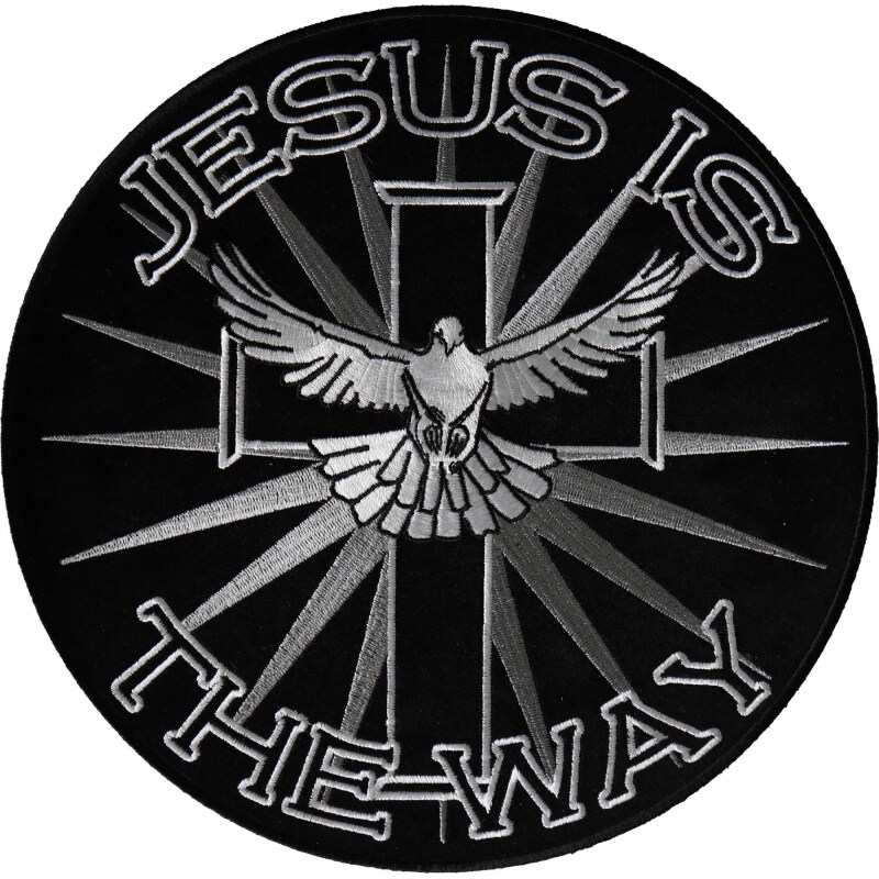 Large Back Patch, Embroidered Patch (Iron-On or Sew-On), Jesus Is The Way Cross Dove Sunburst Christian Back Patch, 9" Diameter