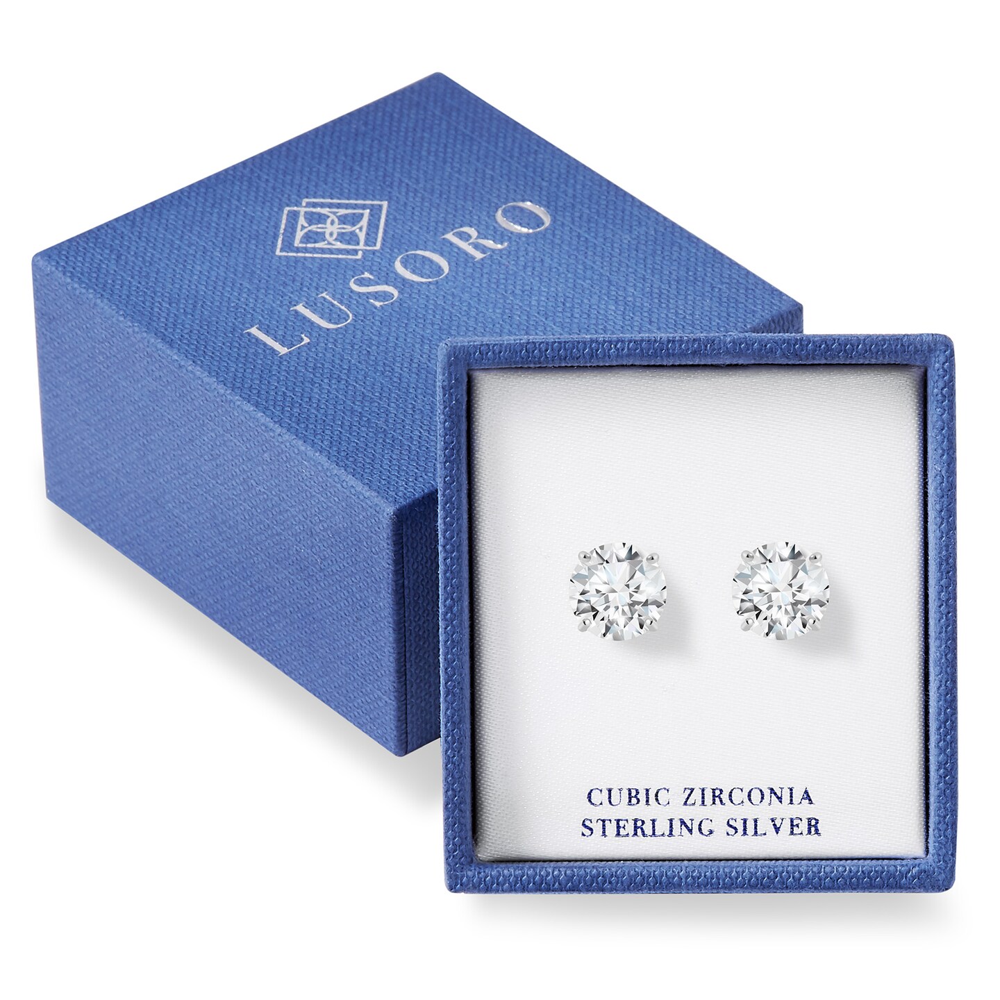 Lusoro Sterling Silver Round Cut AAA Cubic Zirconia Stud Earrings - 3 Carat Total Weight CZ