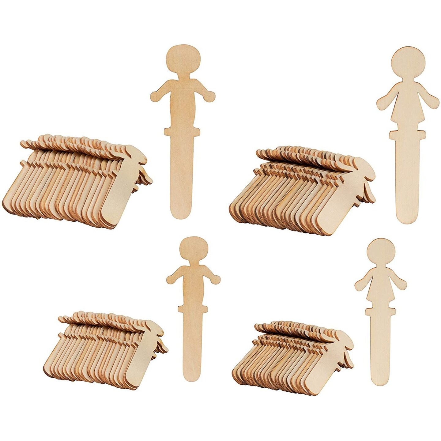 100 Pack Unfinished People Shaped Craft Sticks, Wooden Popsicle Sticks for DIY Projects