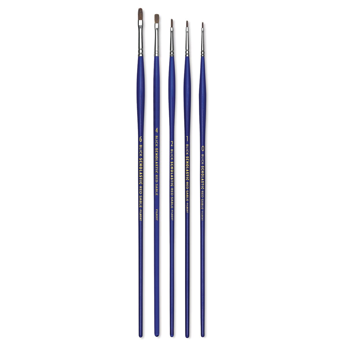 Blick Scholastic Red Sable Brush Set Filbert, Long Handle, Set of 5