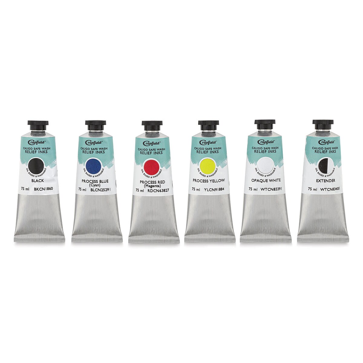 Cranfield Caligo Safe Wash Relief Ink - Set of 6, Assorted Colors, 75 ml, Tubes