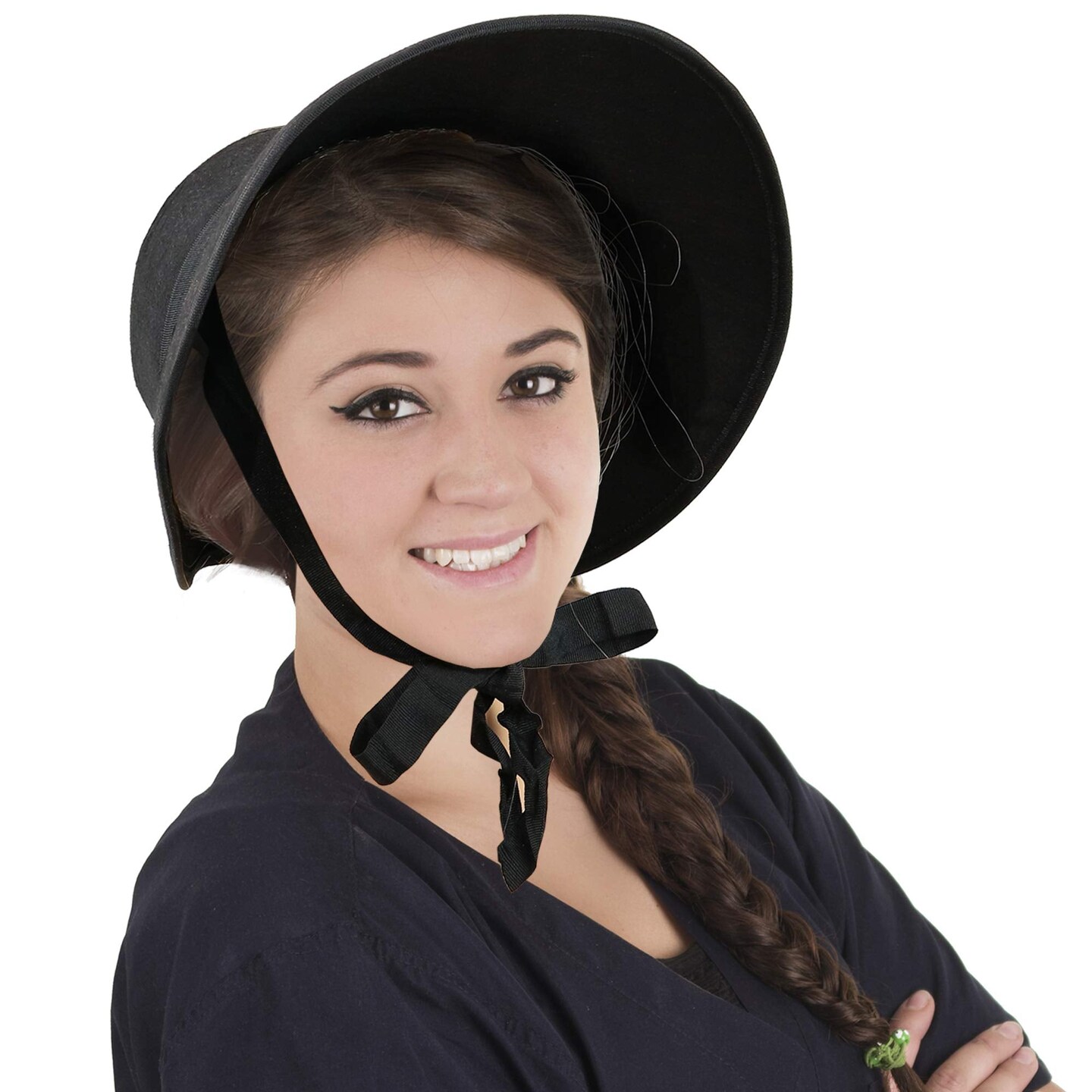 Vintage Old Fashioned Bonnet - Black Colonial Pioneer Prairie Felt Sun Hat Costume Bonnets for Women and Children