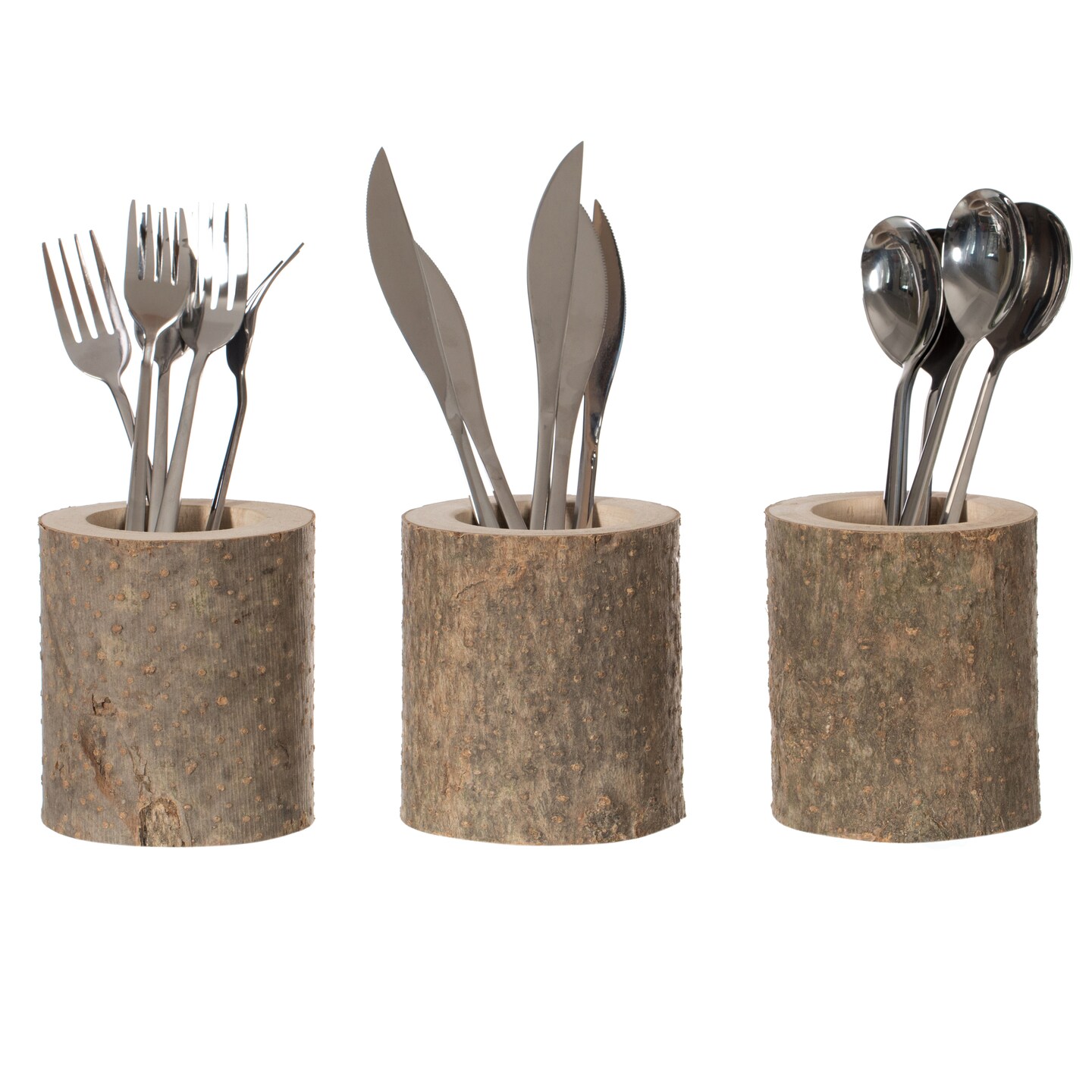Set of 3 Rustic Wooden Round Handcrafted Holder Organizer for Flatware Utensil and Supplies