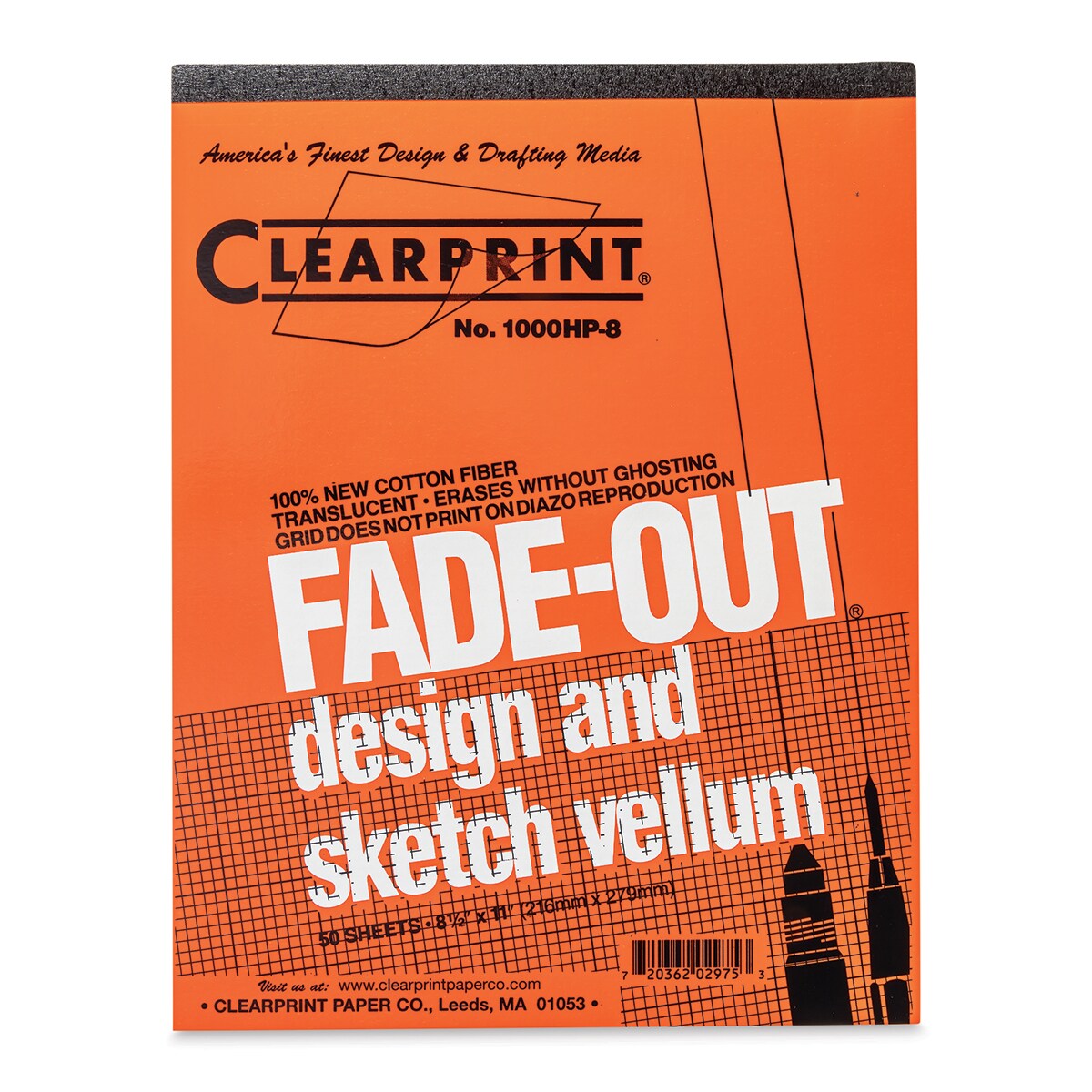 Clearprint Drafting and Design Fade-Out Vellum - 8 1/2&#x22; x 11&#x22;, 8 x 8 Grid, Pad, 50 Sheets