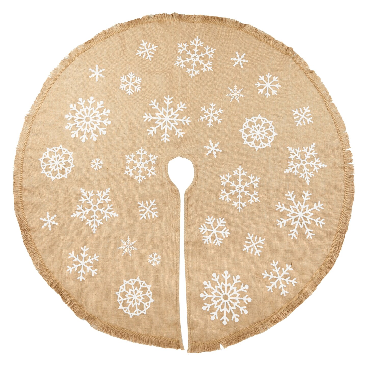 60 Inch Burlap Christmas Tree Skirt, Rustic Snowflake Holiday Decorations for Home
