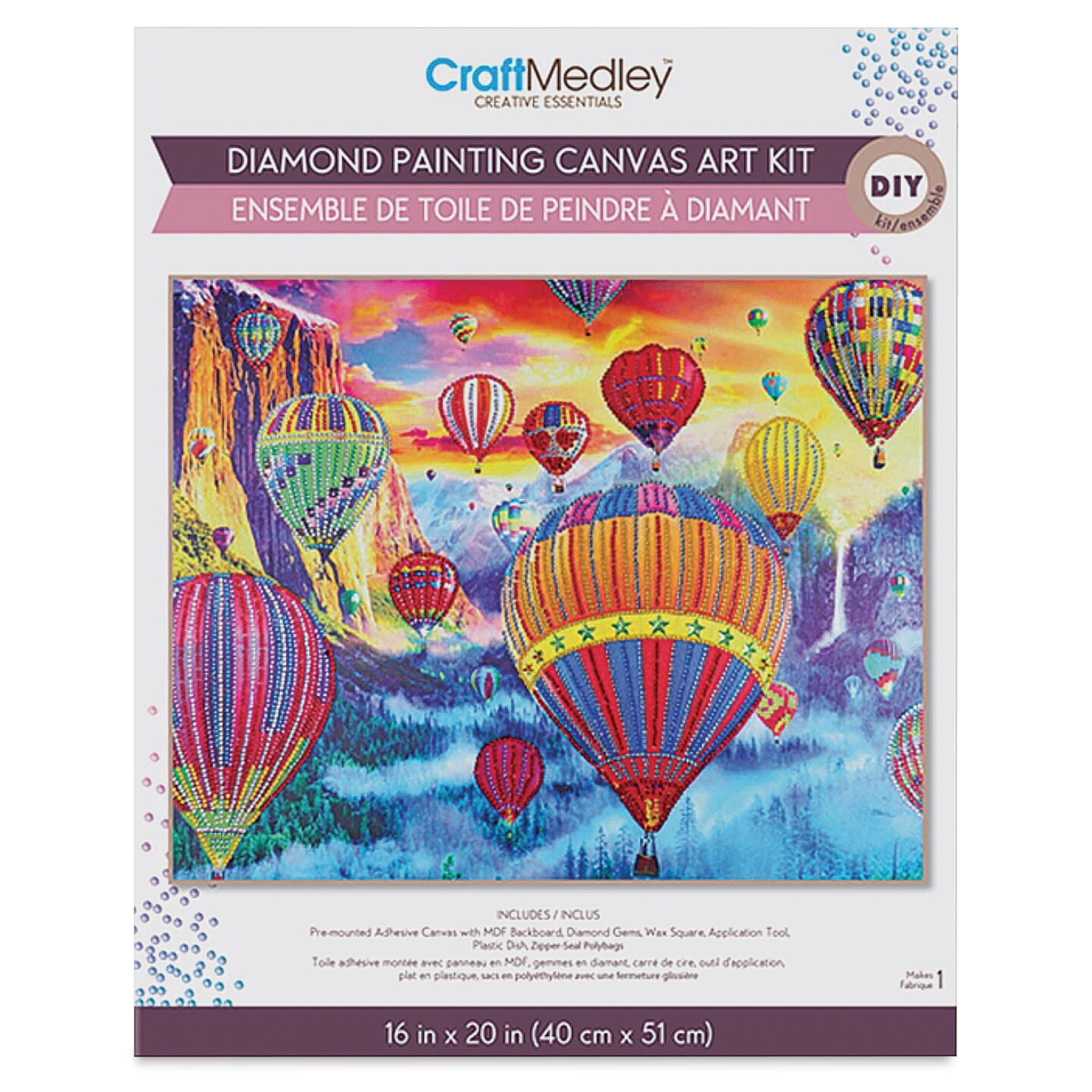 Craft Medley Diamond Painting Canvas Art Kit - Hot Air Balloons