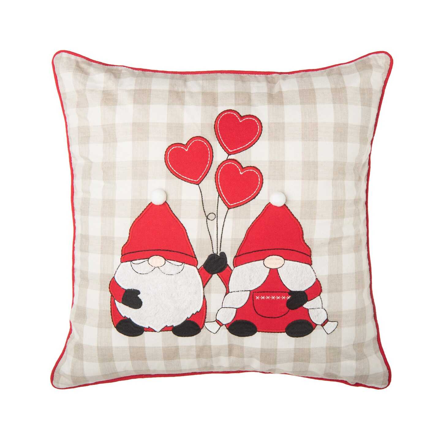 18&#x22; x 18&#x22; Valentine&#x27;s Day Gnomes w/ Heart Balloons Embroidered Accent Throw Pillow