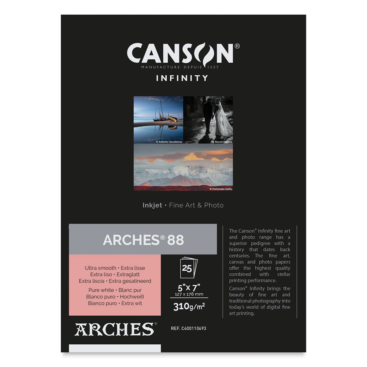 Canson Infinity Arches 88 Inkjet Fine Art and Photo Paper - 5&#x22; x 7&#x22;, 310 gsm, Package of 25