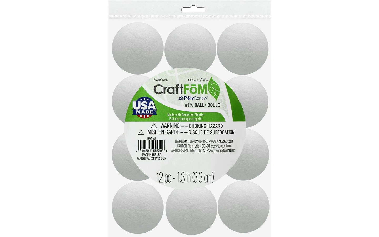 FloraCraft CraftFōM 12 Piece Crafting Foam Ball 1.8 White 