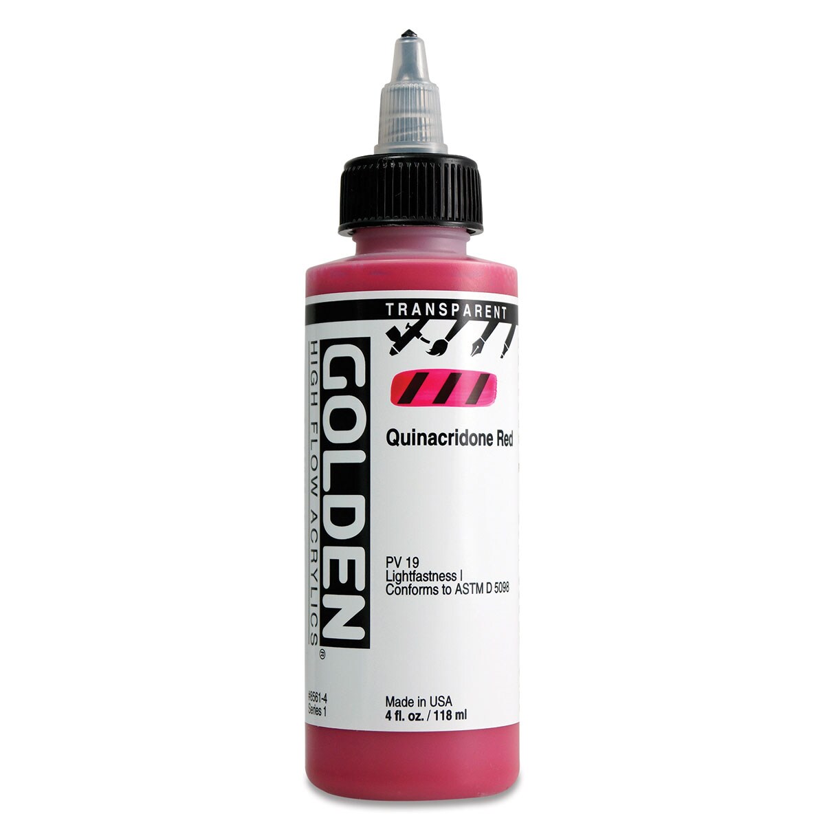 Golden High Flow Acrylics - Transparent Quinacridone Red, 4 oz bottle