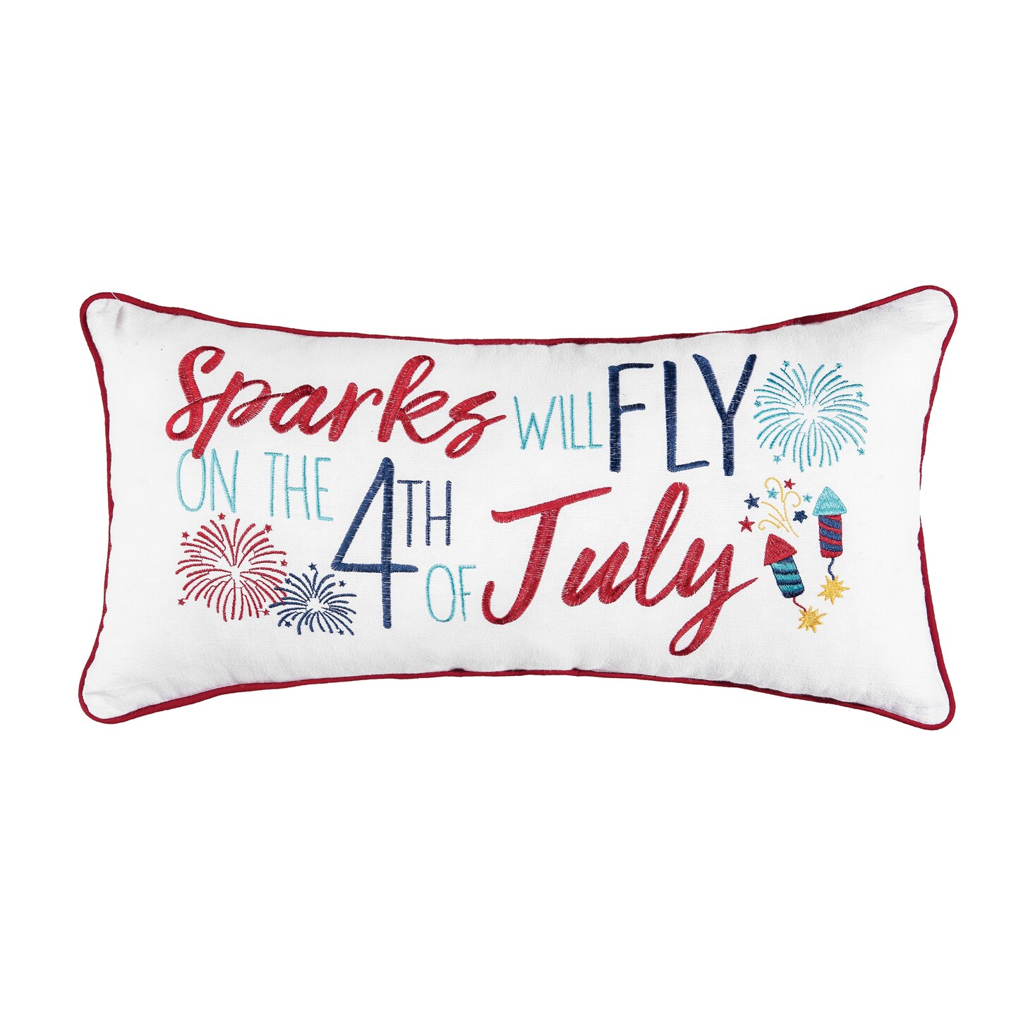 12&#x22; x 24&#x22; Sparks Will Fly Americana 4th of July Patriotic Embroidered Rectangle XL Throw Pillow