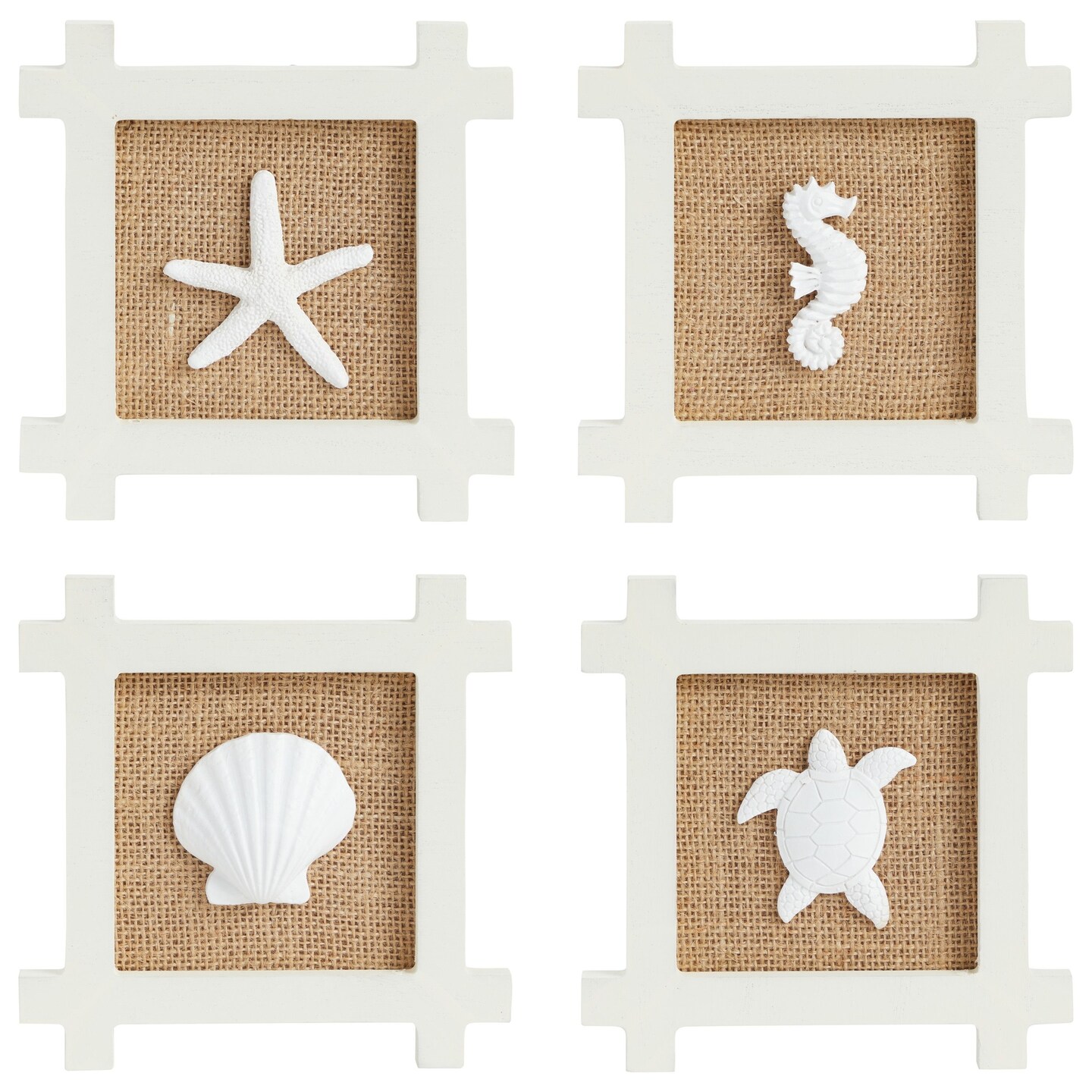 Set of 4 Coastal Decor for Home, Hanging Seashell Wall Decorations for Beach Theme Bathroom (5.9 x 5.9 in)