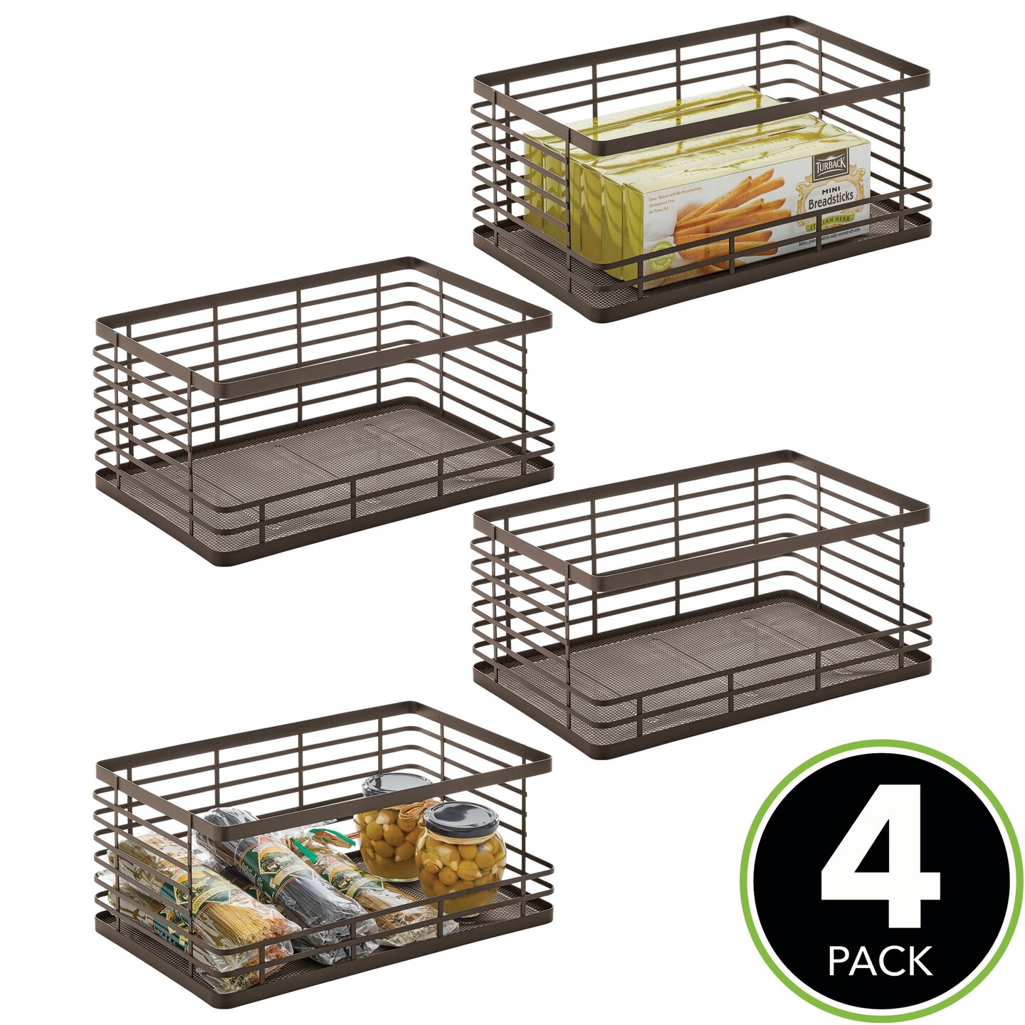 mDesign Stackable Food Organizer Storage Basket, Open Front 4 Pack