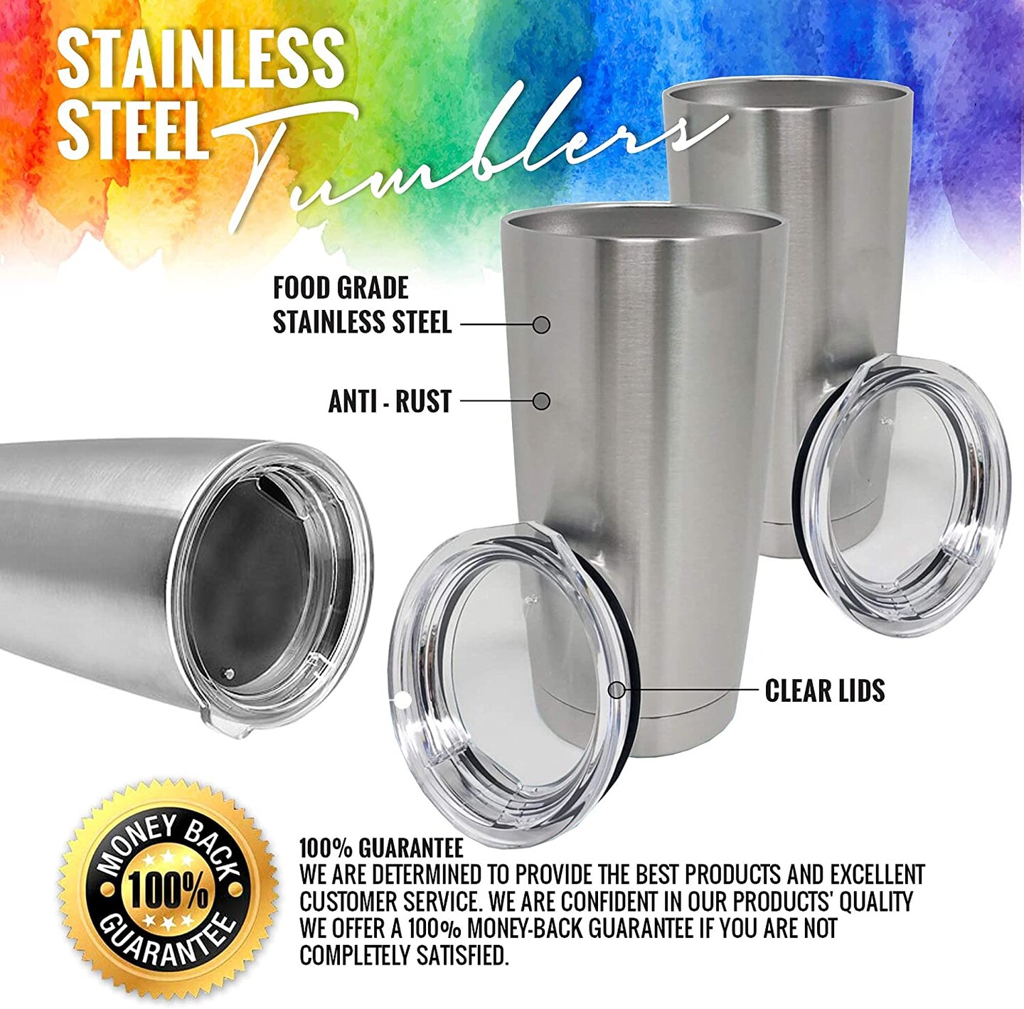 Pixiss Stainless Steel Tumblers Bulk 25-Pack 20oz Double Wall