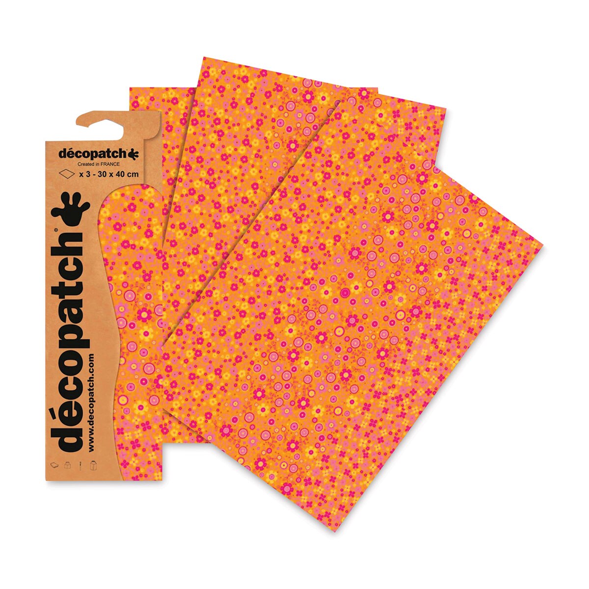 DecoPatch Decorative Papers - Orange Floral, Pkg of 3, 12" x 16"